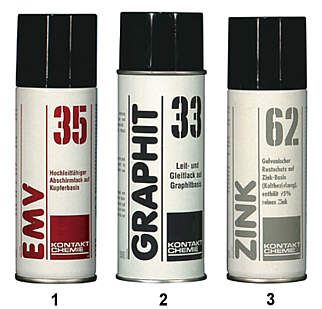 Sprays zur Abschirmung: EMV 35, Graphit 33 und Zink 62